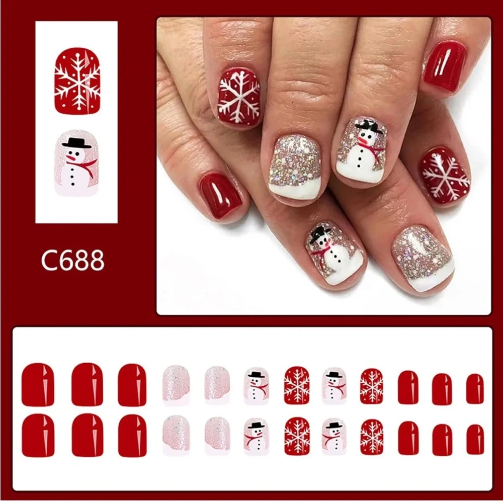 Festive Snowman and Snowflake Press On Nails Nail Art NWT